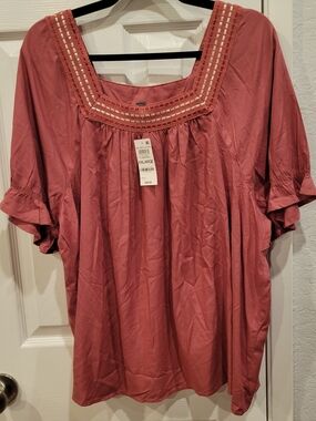 Style & Co. Dusty Rose Embroidered Square-Neck Tunic